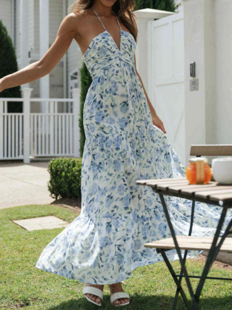 Summer Dress Floral Maxi Dress Boho Backless Dress